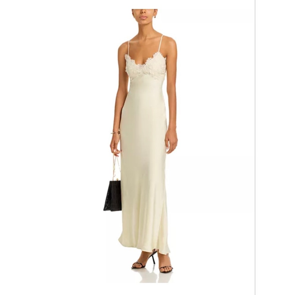 Bardot Women's Elisan Lace Satin Ivory Yellow Slip Dress Size 10 — image 2 of 4